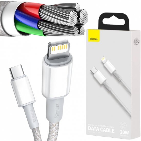 KABEL USB-C -|} Lightning / iPhone Baseus Cafule CATLGD-02 1m 20W PD Quick Charging BIAŁY W OPLOCIE