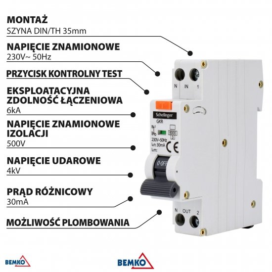 WYŁĄCZNIK RCBO 1P C 20A 30mA TYP AC SCHELINGER