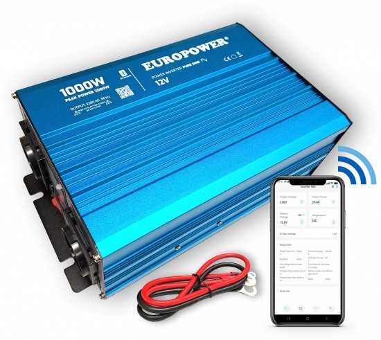 PRZETWORNICA NAPIĘCIA INWERTER EUROPOWER 12V DC / 230V AC 1000W / 2000W CZYSTY SINUS BLUETOOTH