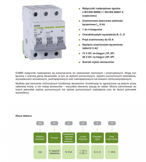 NOARK Wyłącznik nadprądowy 3P Typ C 63A 6kA AC (100149)