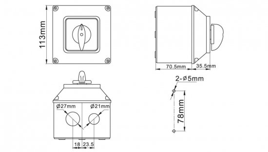 Łącznik krzywkowy 0-1 32A 3P w obudowie IP65 / LW32 0-1 3P OB