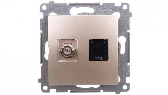 Simon 54 Gniazdo antenowe typu F  komputerowe RJ45 kat.6 złoty mat DASFRJ45.01/44
