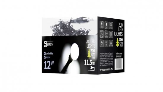 Lampki choinkowe kulki XMAS ZYK 12W 200LED 10m IP20 zimny biały D5GC03