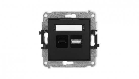 ICON Mechanizm ładowarki USB podwójnej USB C + USB A, 20W max. czarny mat 12ICUSB-8