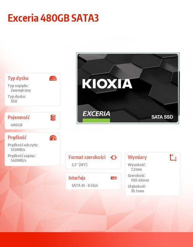 Kioxia Dysk SSD Exceria 480GB SATA3 550/540Mb/s