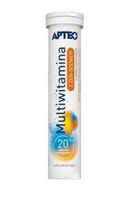 Multiwitamina z żeń-szeniem APTEO, 20 tabletek musujących o smaku cytrynowym