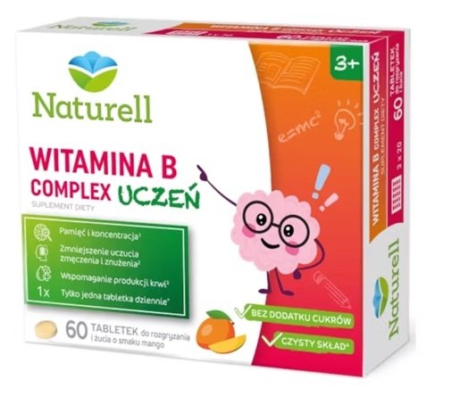 Naturell B Complex Uczeń, smak mango, 60 tabletek