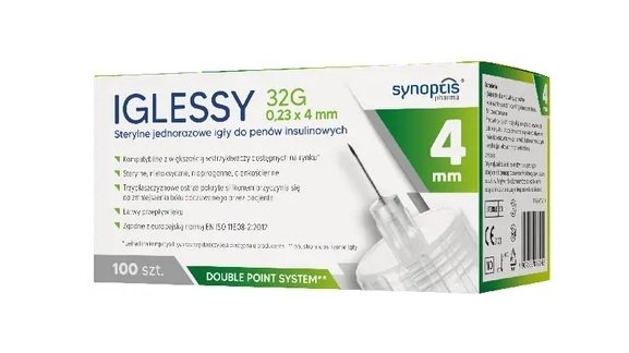 Iglessy, sterylne igły do penów insulinowych, 32G, 4 mm, 100 sztuk
