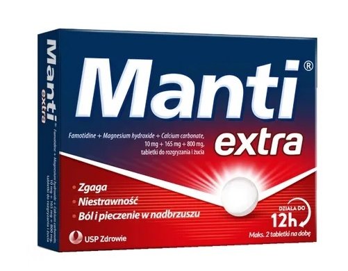 Manti Extra 10 mg + 165 mg + 800 mg, 12 tabletek do rozgryzania i żucia