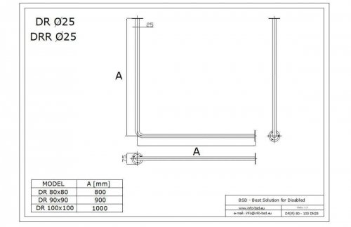 Drążek kątowy zasłony prysznicowej 90/90cm biały fi25