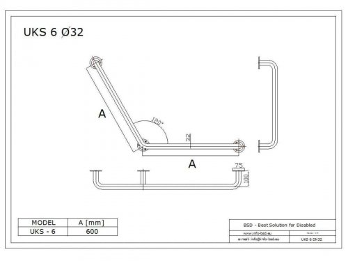 Uchwyt Kątowy dla Niepełnosprawnych specjalny 60/60cm biały fi32 + MASKOWNICE