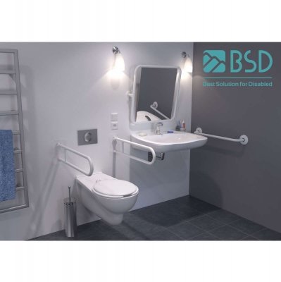 Uchwyt WC dla Niepełnosprawnych mocowany do podłi-ścia prawy 70cm biały fi32 + MASKOWNICE