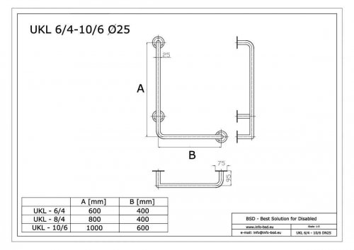 Uchwyt Kątowy dla Niepełnosprawnych lewy 100/40cm stal nier fi25