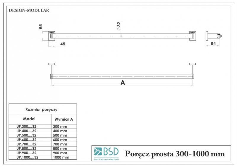 Poręcz prosta dla Niepełnosprawnych stal nierdzewna 120 cm fi 32mm