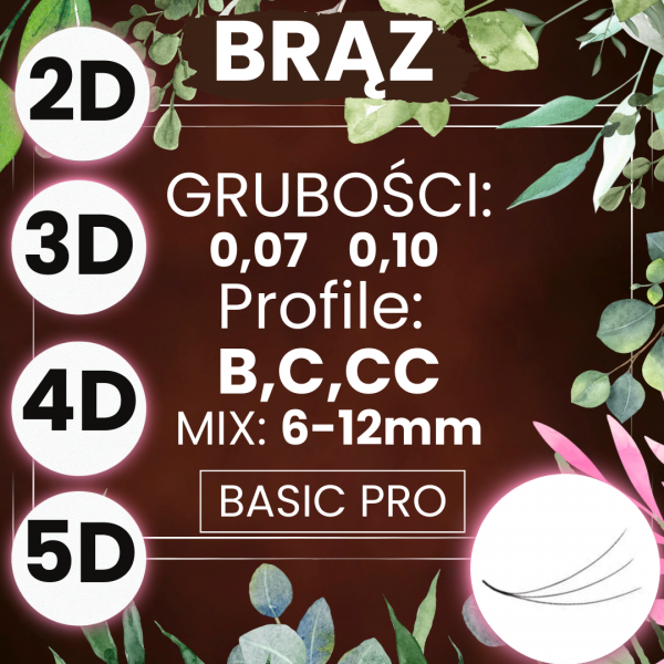 2D 3D 5D 4D B C CC 0,07 0,10 6-12mm BasicPro Paleta Mix Brązowe 