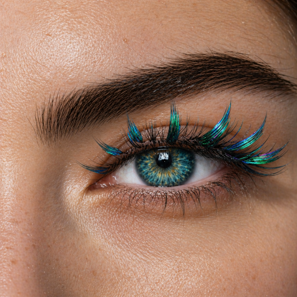 Gotowe kępki cięte laserowo LaserCUT - nr 11 (8-14mm) Kolorowe Zielone - Niebieskie holograficzne piórka