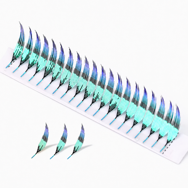 Gotowe kępki cięte laserowo LaserCUT - nr 11 (8-14mm) Kolorowe Zielone - Niebieskie holograficzne piórka