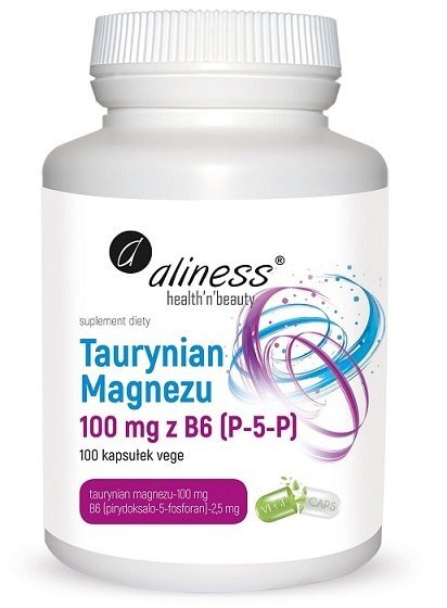 Aliness Taurynian Magnezu 100 mg z B6 (P-5-P)  suplement diety 100 kapsułek VEGE