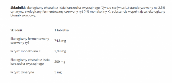 Aliness BeOrganic Cholesterol produkt BIO 400 mg x 100 tabletek