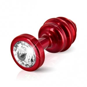 Plug analny zdobiony - Diogol Ano Butt Plug Ribbed Red 25 mm