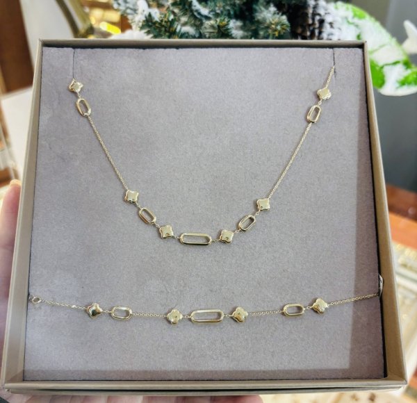 Złoty komplet DallAcqua z ogniwami geometrycznymi – łańcuszek i bransoletka 