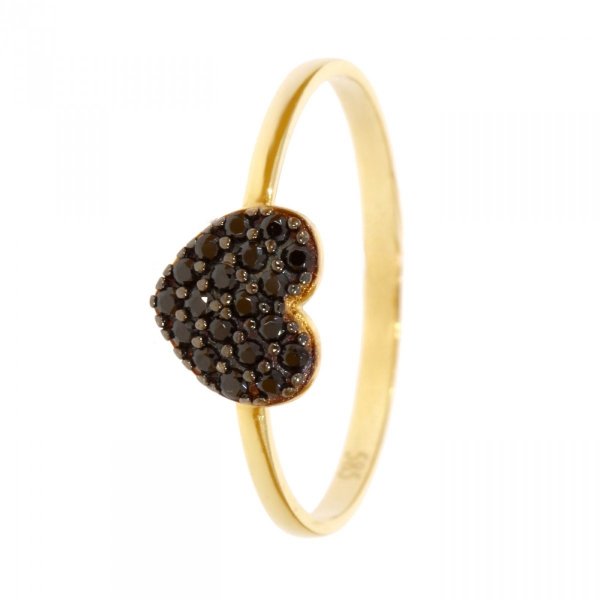 Złoty pierścionek serduszko z czarnymi cyrkoniami PR.00783 pr.585