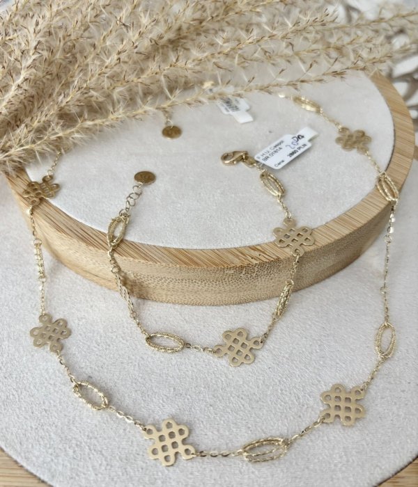 Złoty naszyjnik z potrójnym motywem ażurowym – biżuteria damska 585