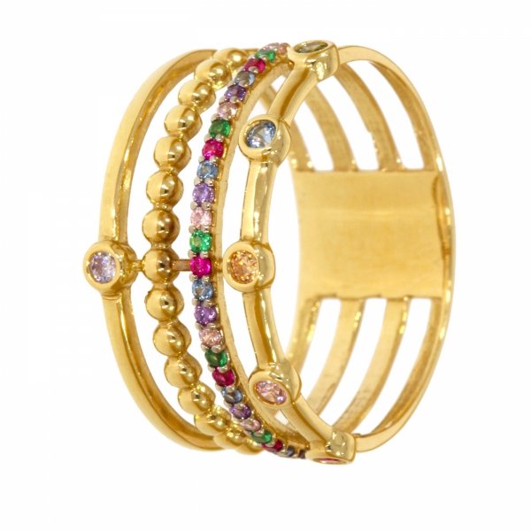 Złoty szeroki pierścionek z cyrkoniami PR.01245 pr.585