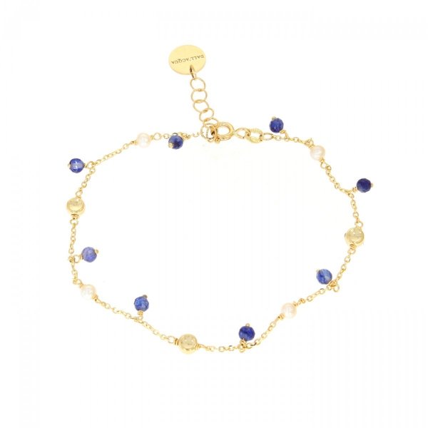 Złota bransoletka DALLACQUA perły z szafirem BR.01036 pr.585