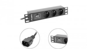 Listwa zasilająca RACK PDU 10 LANBERG 1U 10A 3X 230V PL 2M czarna C14 PDU-03E-0200-IEC-BK