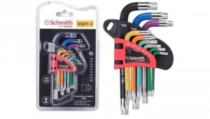 Klucze imbusowe zestaw 9szt. TORX krótkie T10-T50 imbus pokryty gumą - Schmith