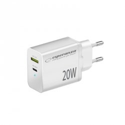 ESPERANZA ŁADOWARKA SIECIOWA 20W USB-C PD 20W / USB-A QC 3.0 18W BIAŁA EZC105W