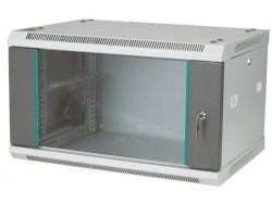 Q-LANTEC Szafa rack wisząca 19 6U 600x450, drzwi szklane, kolor szary