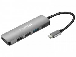 Adapter Sandberg USB-C 3xUSB3.0 1xUSB-C 1xHDMI Grey