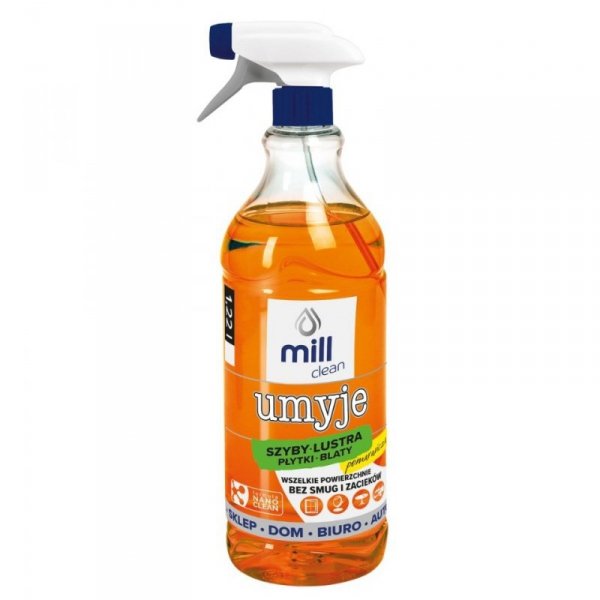 MILL CLEAN UMYJE Płyn do mycia szyb, luster, glazury o zapachu Pomarańczy 1,22l (opak.zb 9 szt.)