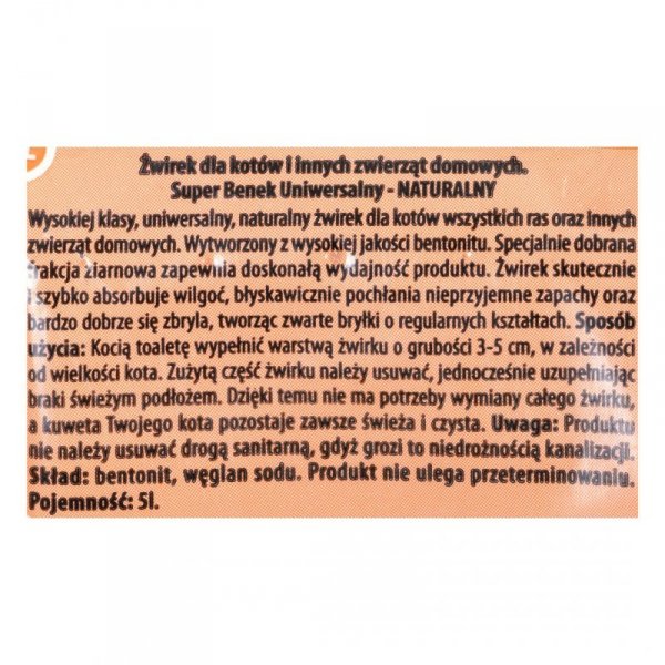 CERTECH Super Benek Uniwersalny Naturalny - żwirek dla kota zbrylający 5 l