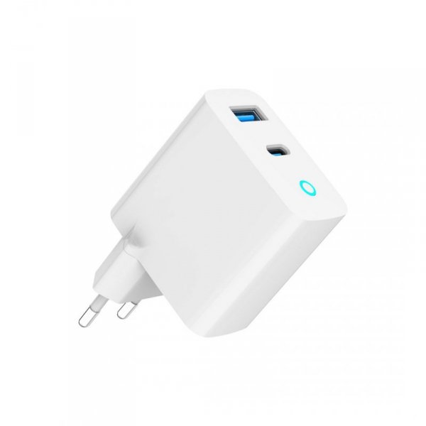 GEMBIRD 2-PORTOWA SZYBKA ŁADOWARKA SIECIOWA GAN (PD) USB (A+C), 30W, LED, BIAŁA