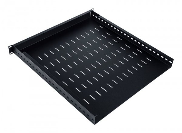 Półka regulowana 19&quot;, 1U, gł.500-900 mm, nośność 100kg, mocowanie w 4 punktach, czarny, śruby w kpl.