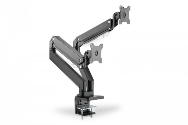 Ramię biurkowe podwójne z zaciskiem 2xLCD z sprężyną gazową max. 2x35&quot; i 15kg