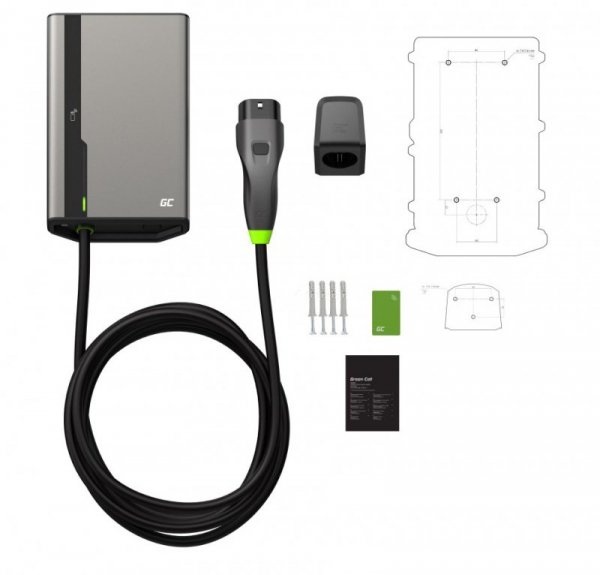 Green Cell GC HabuDen Wallbox 22kW 32A 5m Kabel Typ 2 Inteligentna Stacja Ładowania EV z Aplikacją GC App Bluetooth WiFi