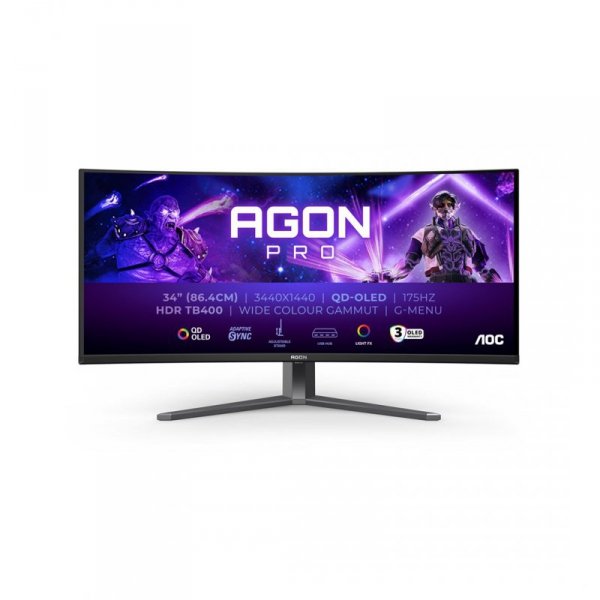 AOC AGON PRO AG346UCD monitor komputerowy 86,4 cm (34&quot;) 3440 x 1440 px Wide Quad HD QD-OLED Czarny, Szary