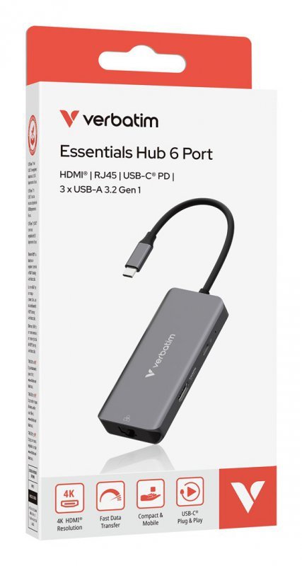 Verbatim 32157 huby i koncentratory USB 3.2 Gen 1 (3.1 Gen 1) Type-C 5000 Mbit/s Szary