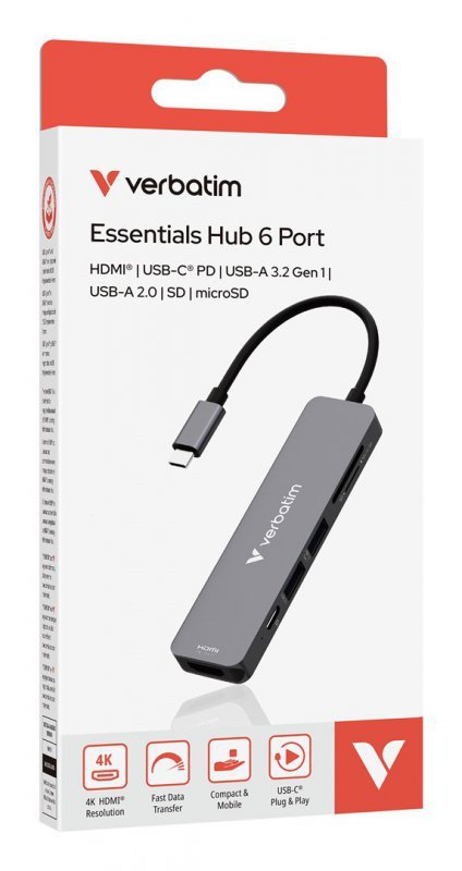Verbatim 32156 huby i koncentratory USB 3.2 Gen 1 (3.1 Gen 1) Type-C 5000 Mbit/s Szary