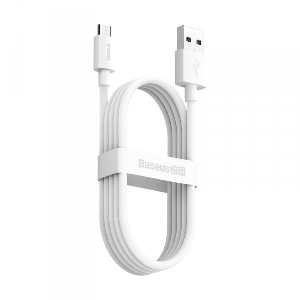 Kabel micro USB do USB Baseus Simple Wisdom, 2.1A, 1.5m (biały) 2szt.