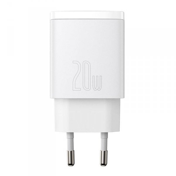 Ładowarka sieciowa Baseus Compact Quick Charger, USB, USB-C, 20W (biała)