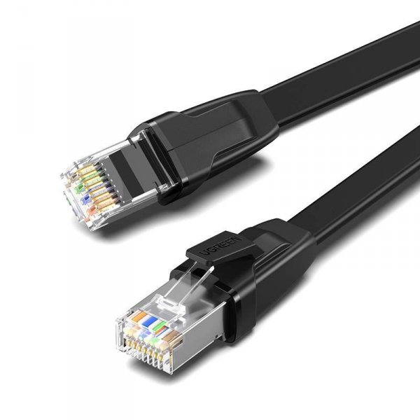 UGREEN NW134 Płaski kabel sieciowy z metalowymi wtyczkami, Ethernet RJ45, Cat.8, U/FTP, 2m (czarny)