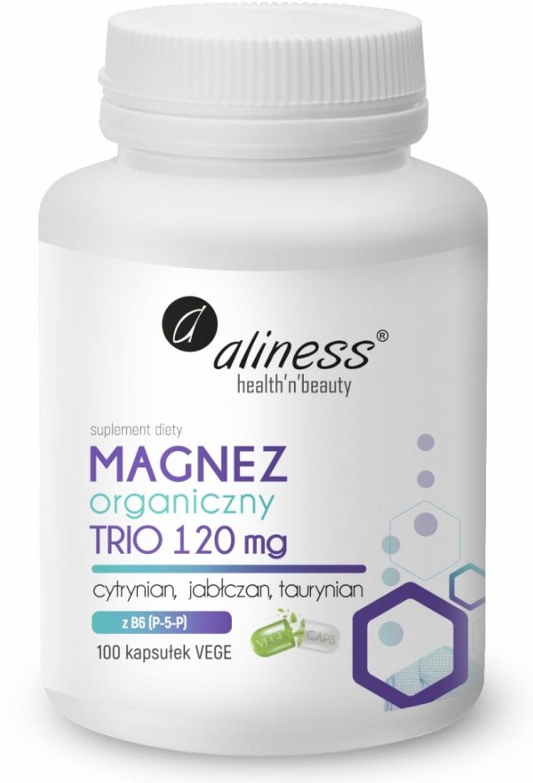 Aliness Magnez organiczny TRIO 120 mg z B6 (P-5-P) x 100 VEGE kapsułek
