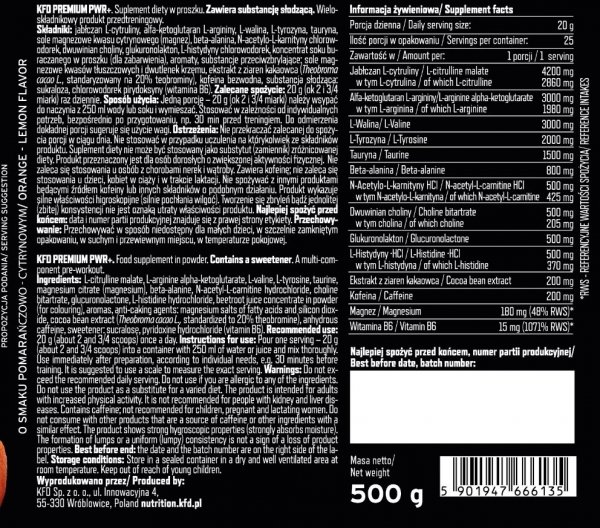 KFD Pre-Workout + 500g Pomarańczowo-cytrynowy