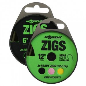 Przypony Korda - Ready Zigs 8 Barbless Size 10/240cm/3 Zigs On Spool. KCR067