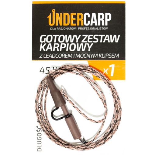 Gotowy zestaw karpiowy UnderCarp z leadcorem i mocnym klipsem 45 lbs / 100 cm brązowy. UC10